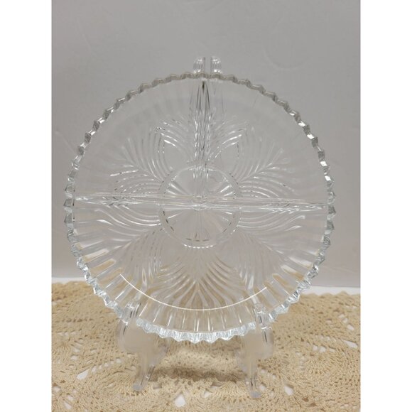 Vintage Other - 7" Round Glass Vintage 3 Compartment Serving Dish Appetizer Tray